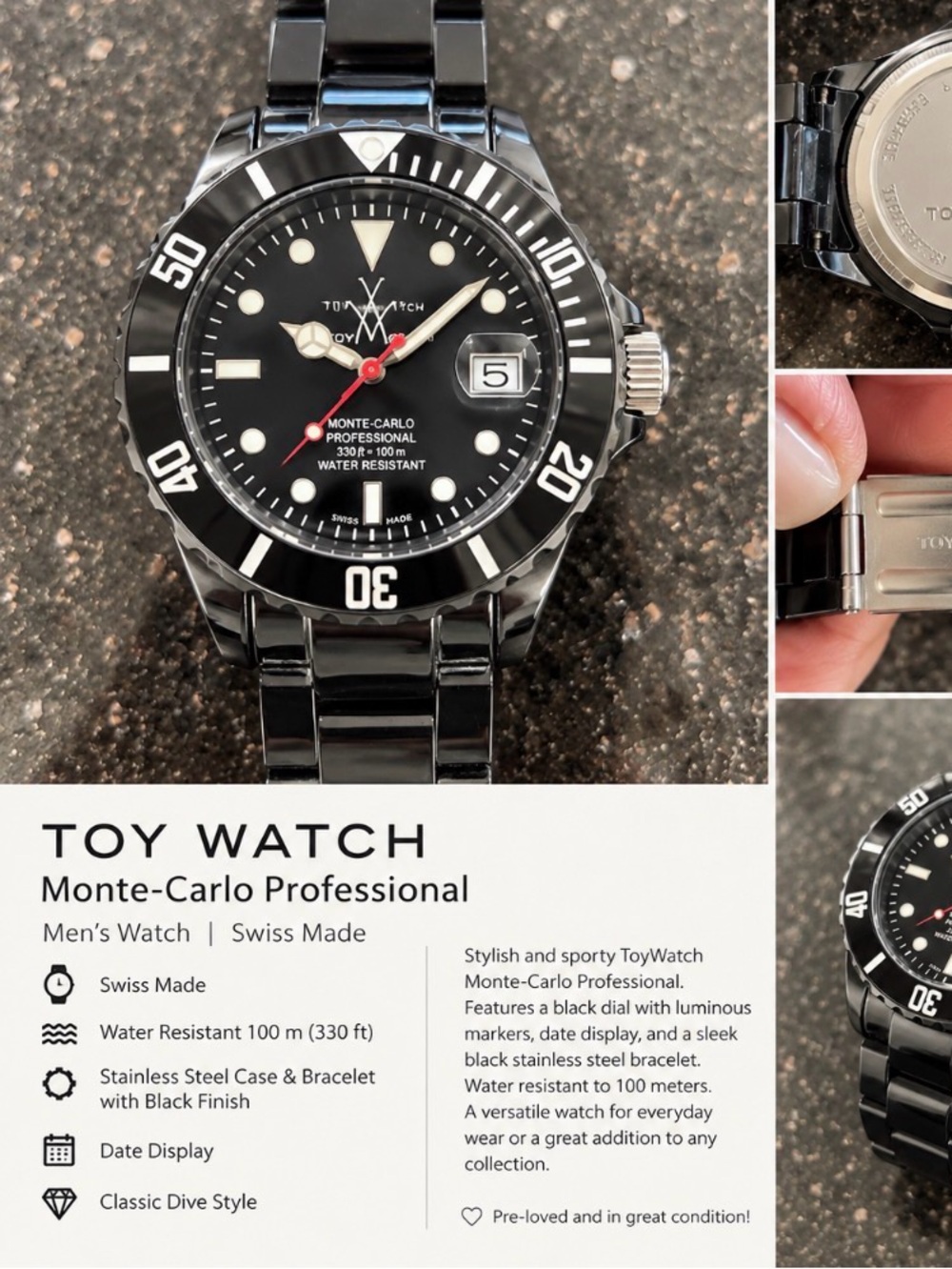 ToyWatch Black and Red Accent Monte-Carlo Professional Men's Watch